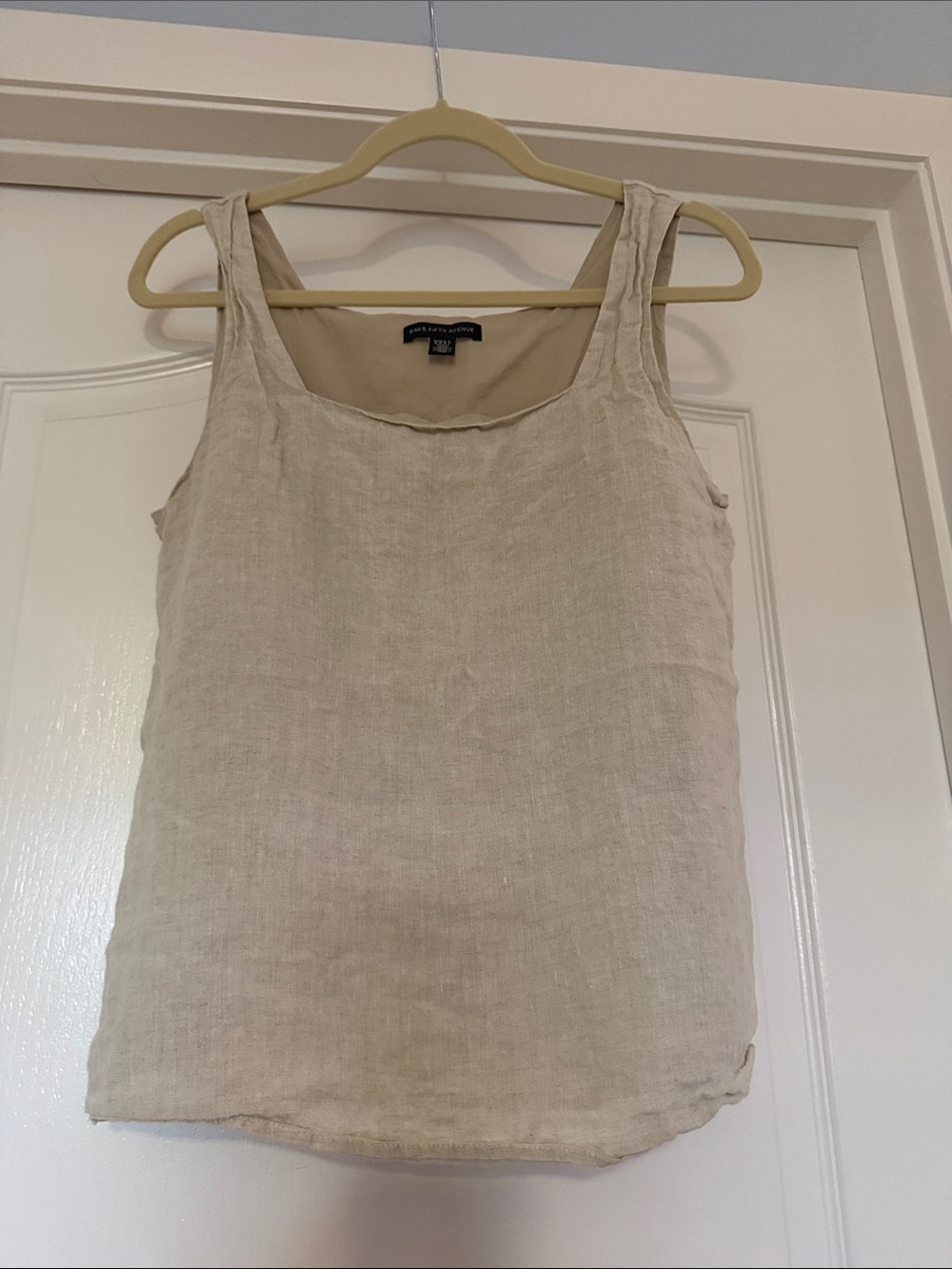 Saks Fifth Avenue Cream 100% Linen Square Neck Tank